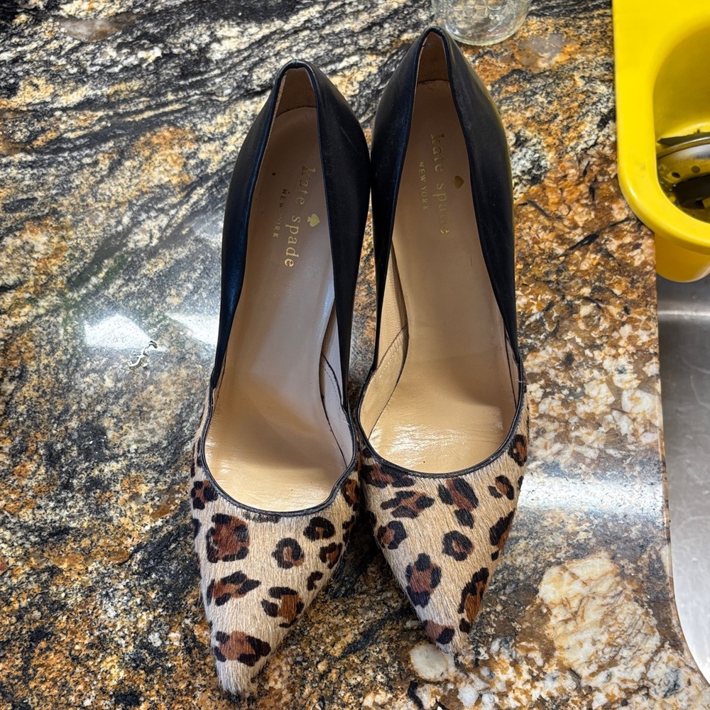 Kate Spade Black and Leopard Print Heels
